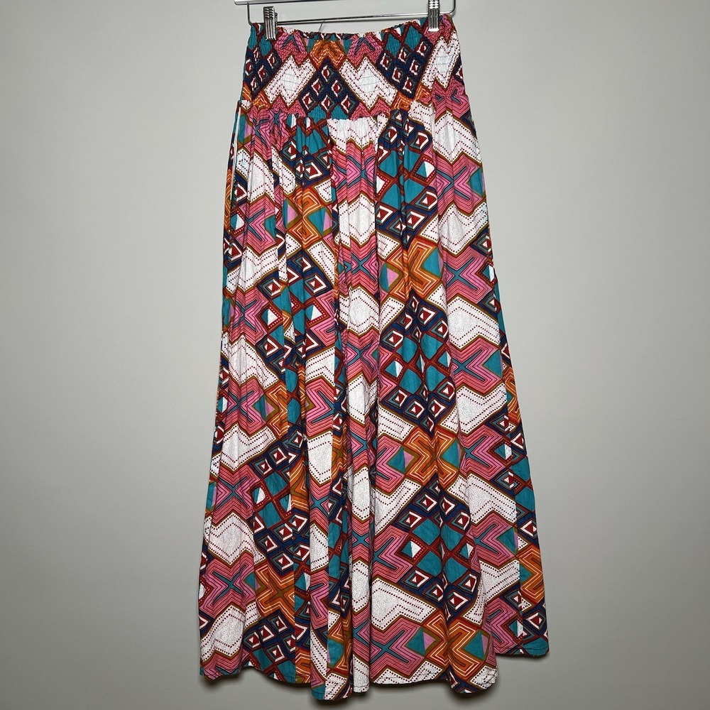 African Ankara Print Palazzo Pant Cotton Festival Smocked Waist Pockets Free Sz